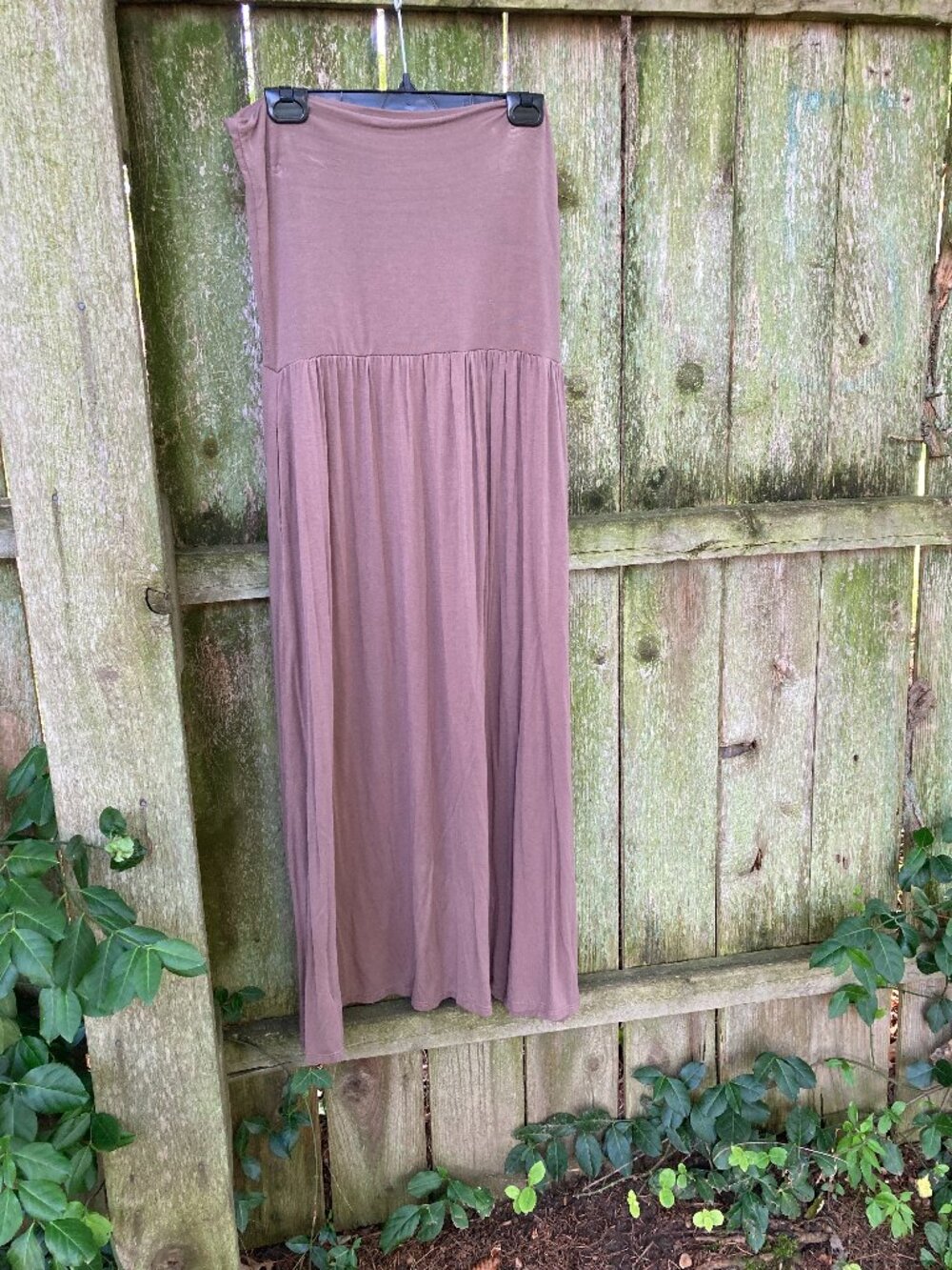 Beige Bamboo Yoga Fold Over Maxi Skirt with Pockets Large